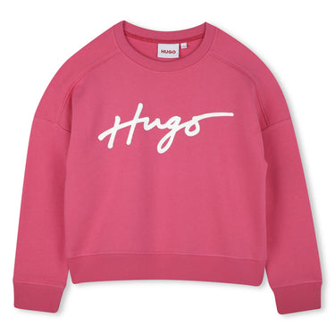 HUGO Sudadera para niña y adolescente rosa print logo enn blanco